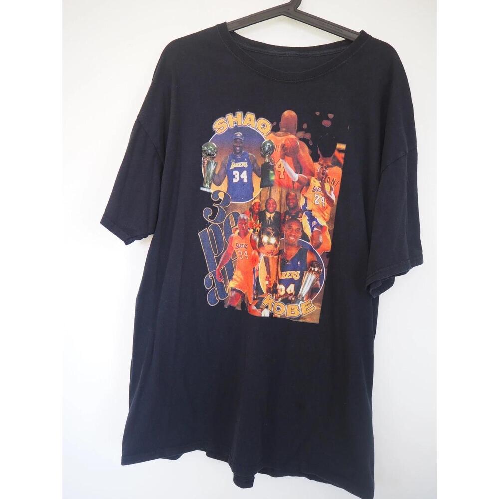 Shaq Kobe 3 Peat Black Graphic Print La Lakers Short Sleeve T Shirt Sz Large